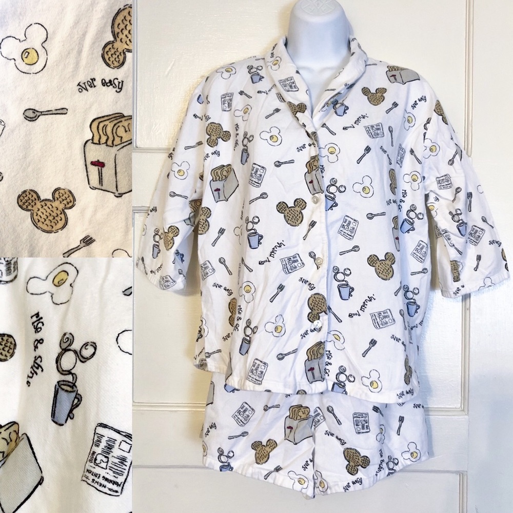Mickey Mouse disney flannel breakfast pajama pj set size medium